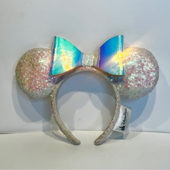 Disney Parks Iridescent Minnie Ears Sequins Bow Limited Glitter Rare Headband - Picture 7 of 12